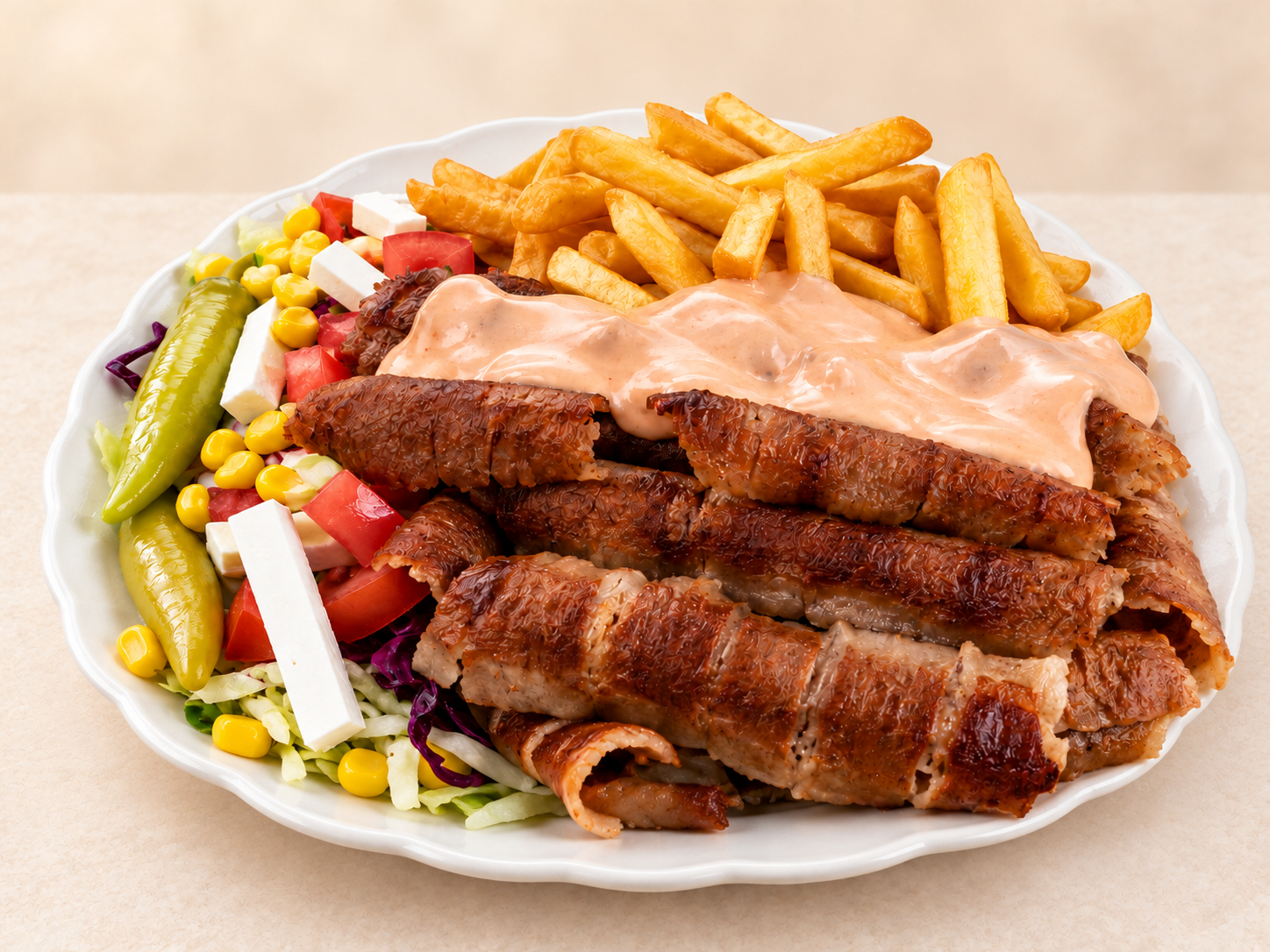 Döner Teller mit Pommes und Salat