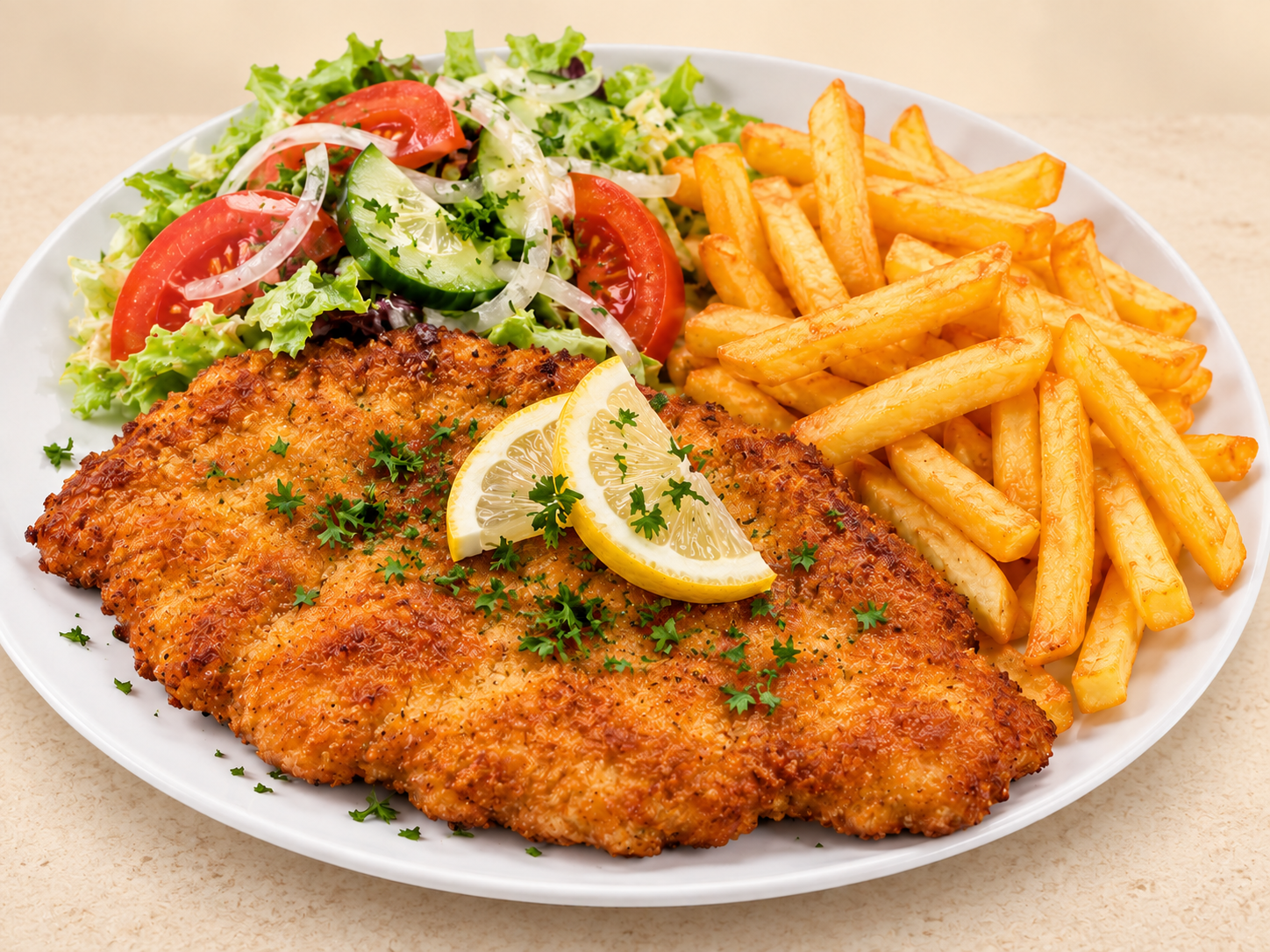 Wiener Schnitzel mit Pommes und Salat